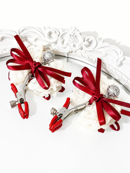 Rosalie Lace Nipple Clamps - Red