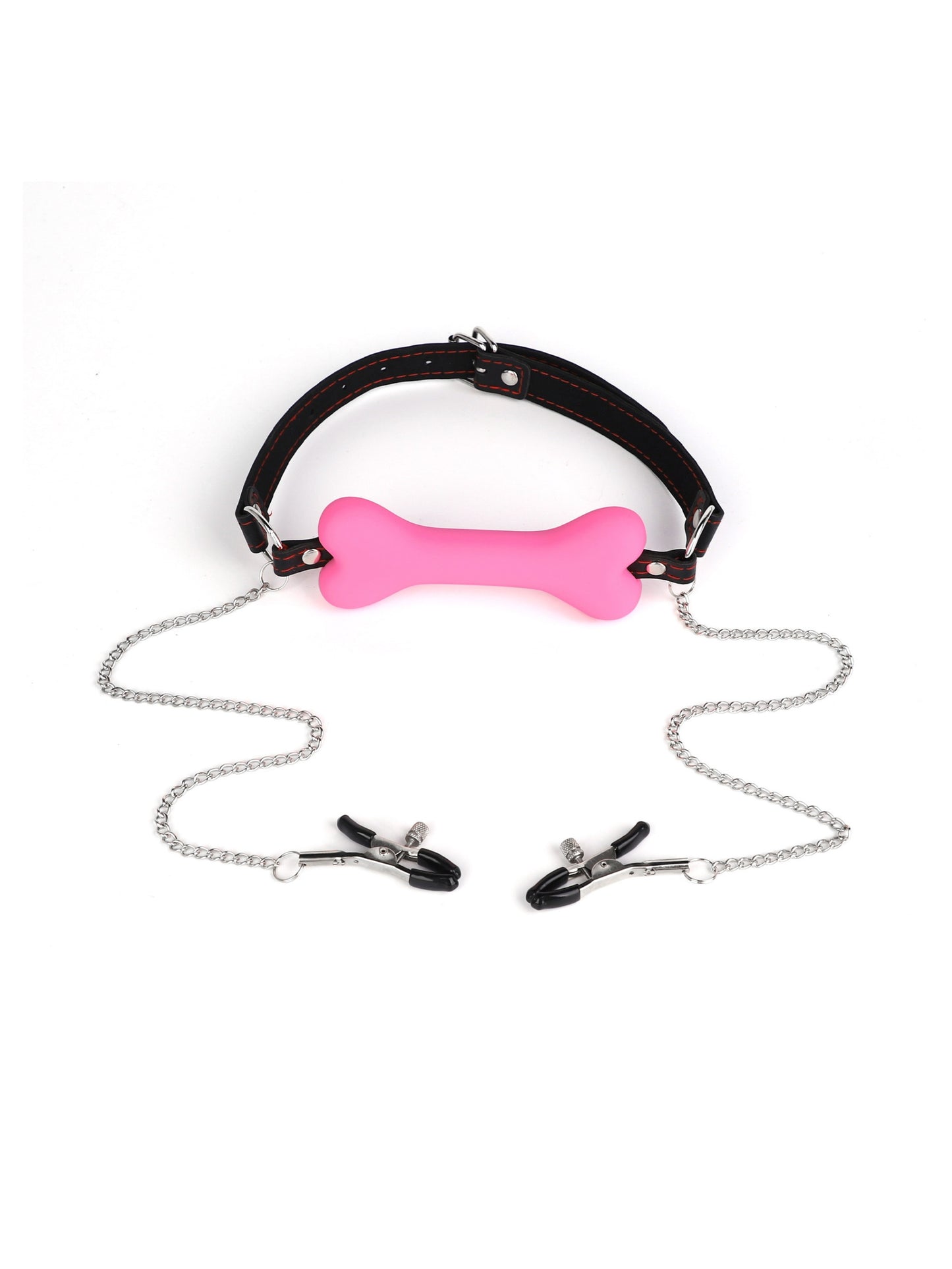 Bone Gag with Nipple Clamps - Pink