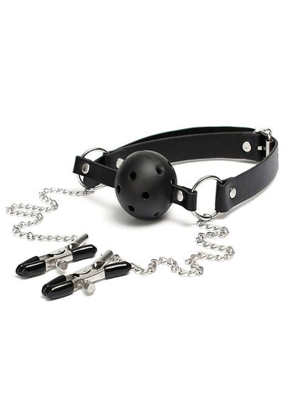 Ball Gag with Nipple Clamps