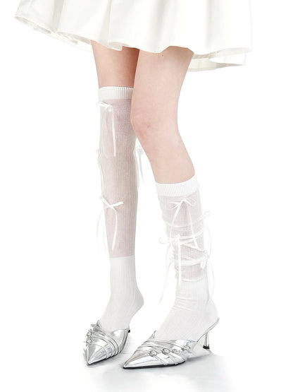 Angelic Bows Knee Socks - White