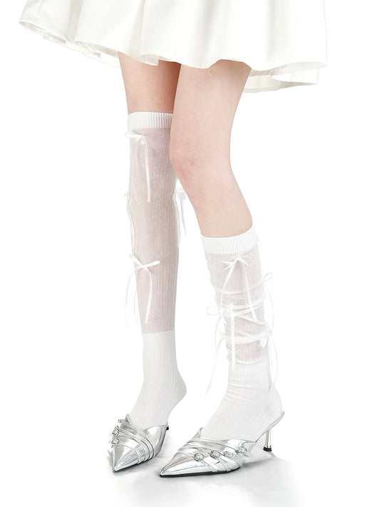 Angelic Bows Knee Socks - White