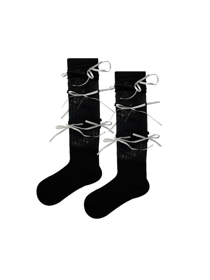 Angelic Bows Knee Socks - Black