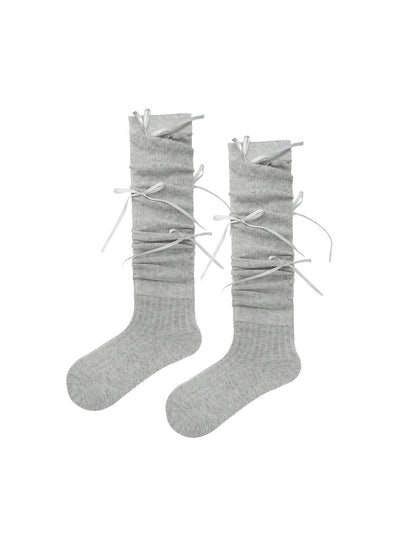 Angelic Bows Knee Socks - Grey