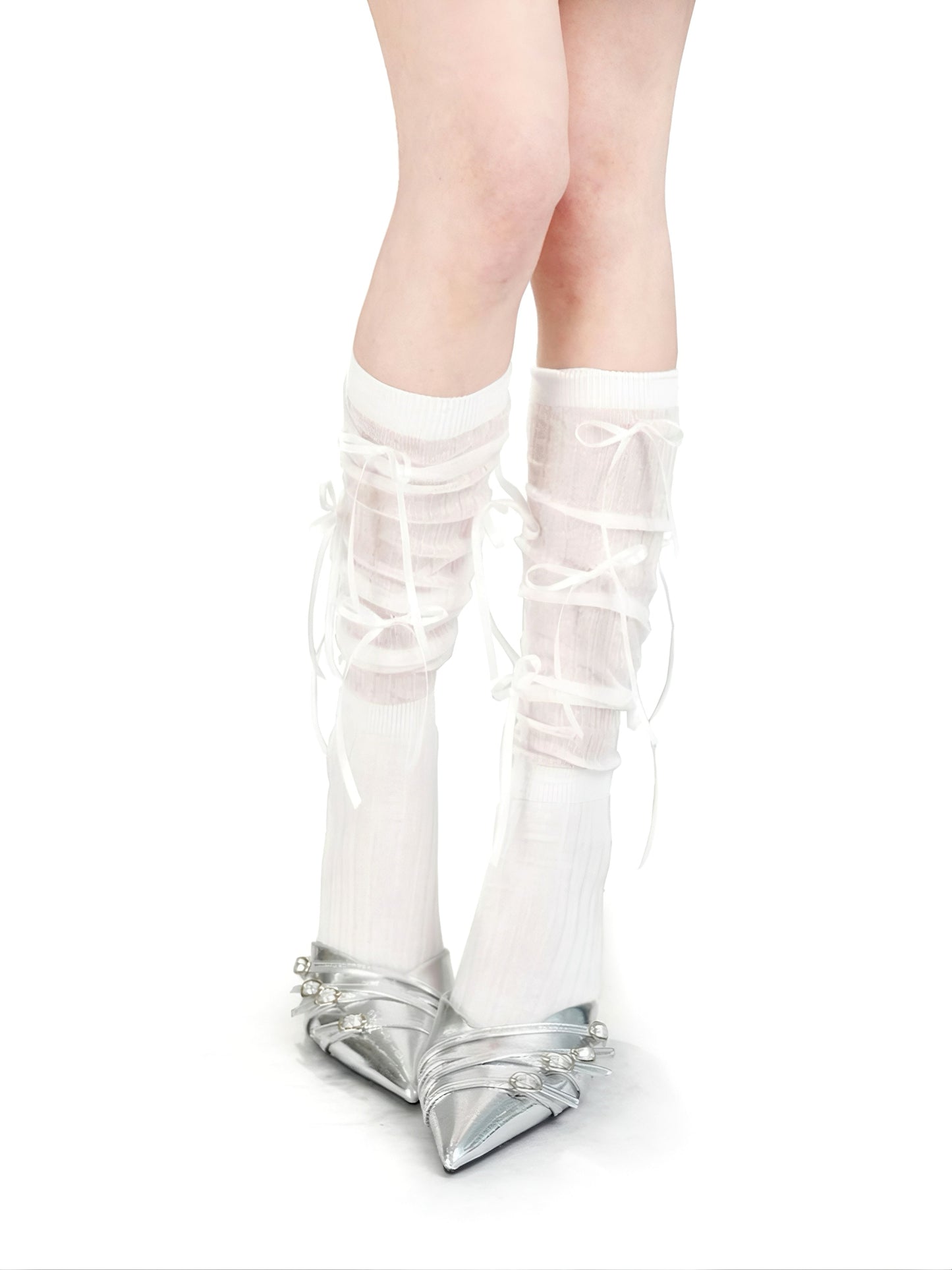 Angelic Bows Knee Socks - White