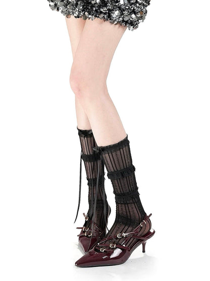 Lydia Ruffle Knee Socks - Black