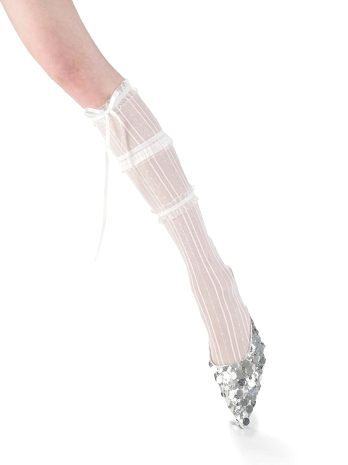 Lydia Ruffle Knee Socks - White