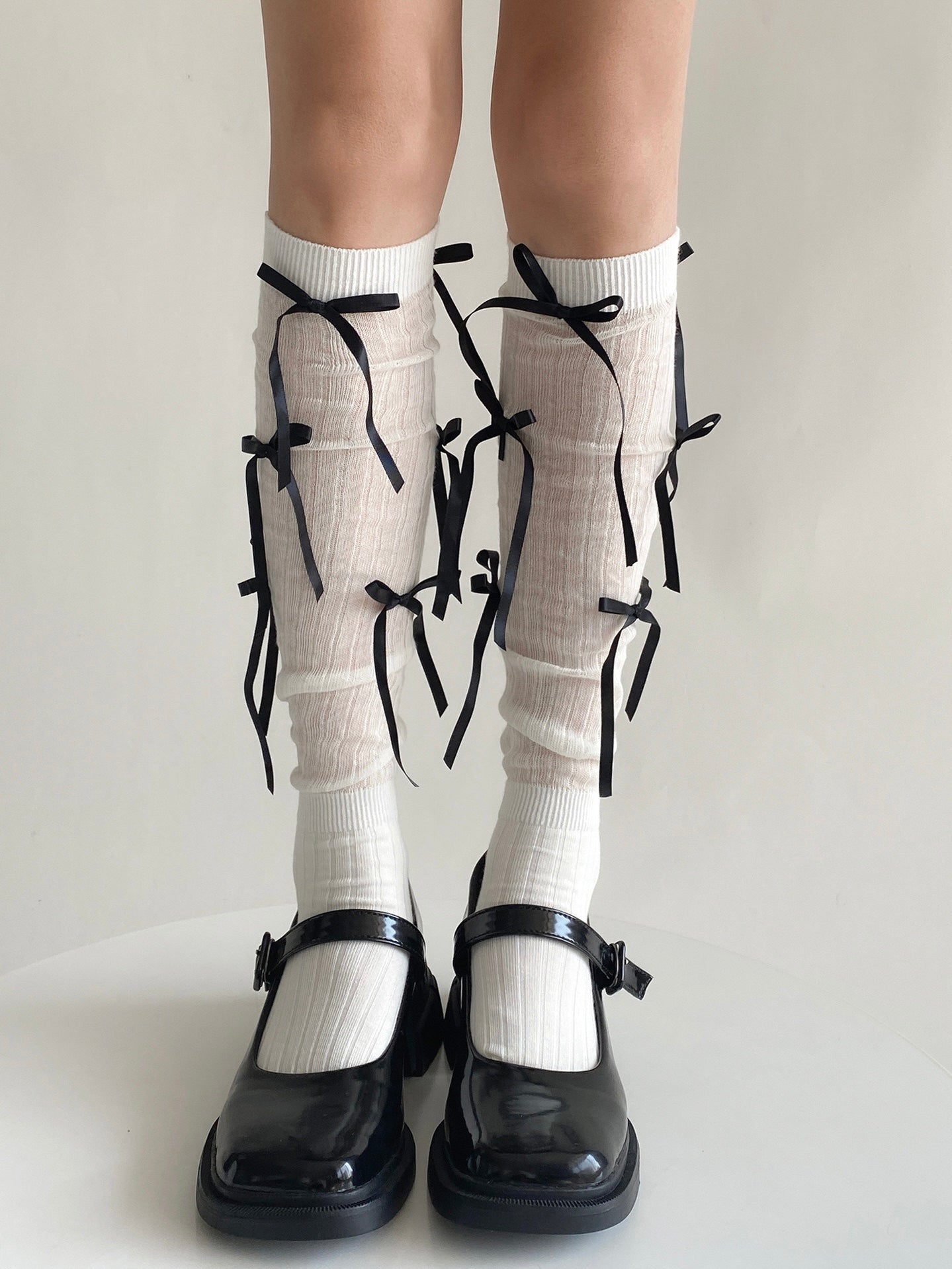 Angelic Bows Knee Socks - White/Black