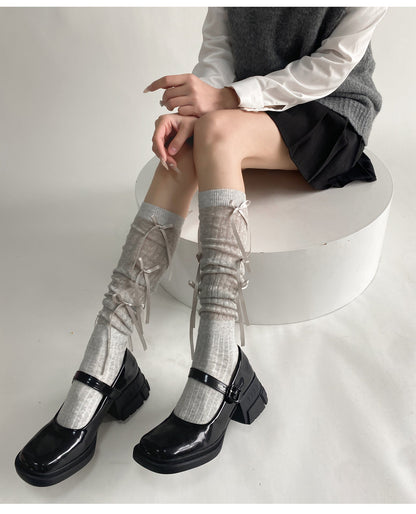 Angelic Bows Knee Socks - Grey