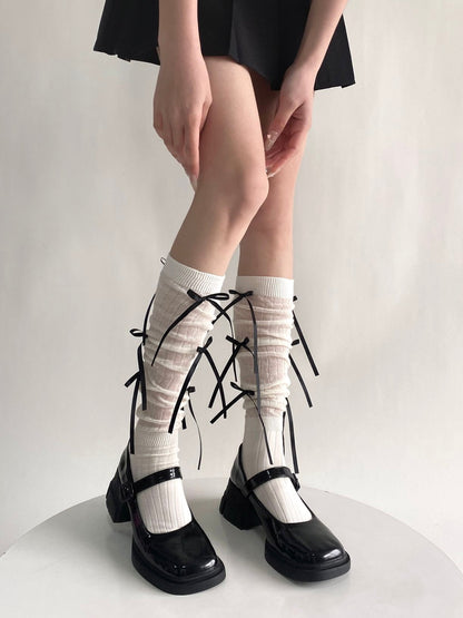 Angelic Bows Knee Socks - White/Black