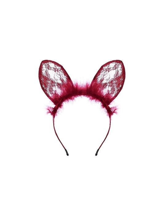 Lace Cat Ears Headband - Wine